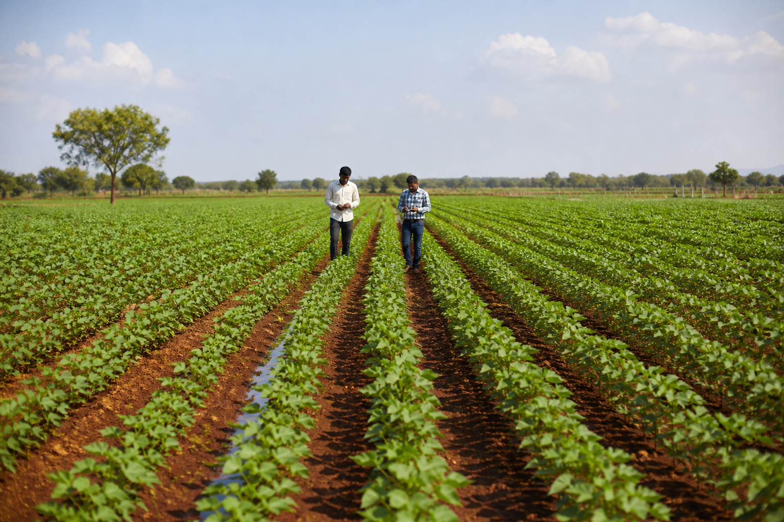Field professionals monitoring a healthy contract seed crop