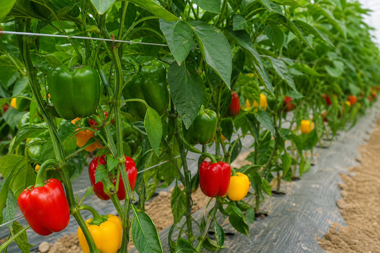 Bell pepper plants in protected cultivation